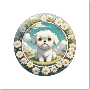 Maltese Dog Garden Posters and Art